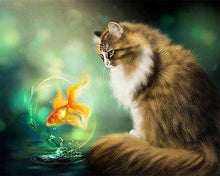 Afbeelding in Gallery-weergave laden, Diamond Painting - Kat en goudvis dieren, katten, Diamond Painting Dieren, vissen