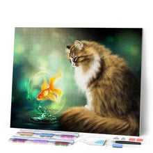 Afbeelding in Gallery-weergave laden, Diamond Painting - Kat en goudvis dieren, katten, Diamond Painting Dieren, vissen