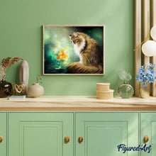 Afbeelding in Gallery-weergave laden, Diamond Painting - Kat en goudvis dieren, katten, Diamond Painting Dieren, vissen