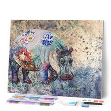 Afbeelding in Gallery-weergave laden, Diamond Painting - Nijlpaard bloemen dieren, Diamond Painting Dieren, Diamond Painting Bloemen, bloemen
