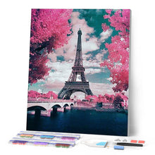 Afbeelding in Gallery-weergave laden, Diamond Painting - Eiffeltoren en bloemen steden, Diamond Painting Steden, Diamond Painting Romantiek, bloemen, romantiek