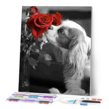 Afbeelding in Gallery-weergave laden, Diamond Painting - Hond en Roos dieren, Diamond Painting Dieren, Diamond Painting Bloemen, honden, bloemen