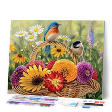 Afbeelding in Gallery-weergave laden, Diamond Painting - Bloemen en vogels op de mand dieren, Diamond Painting Dieren