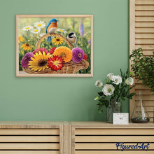 Afbeelding in Gallery-weergave laden, Diamond Painting - Bloemen en vogels op de mand dieren, Diamond Painting Dieren