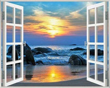 Afbeelding in Gallery-weergave laden, Diamond Painting - Venster met zeezicht Diamond Painting Landschappen, landschappen