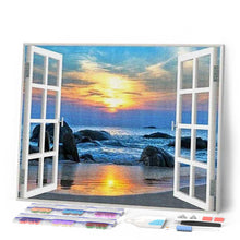 Afbeelding in Gallery-weergave laden, Diamond Painting - Venster met zeezicht Diamond Painting Landschappen, landschappen
