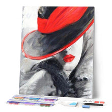 Afbeelding in Gallery-weergave laden, Diamond Painting - Vrouw met rode hoed Diamond Painting Romantiek, romantiek