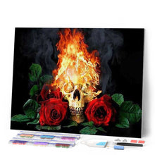 Afbeelding in Gallery-weergave laden, Diamond Painting - Vuurschedel en rozen Diamond Painting Bloemen, bloemen