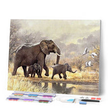 Afbeelding in Gallery-weergave laden, Diamond Painting - Familie van olifanten in de savanne dieren, Diamond Painting Dieren, olifanten