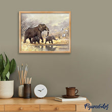 Afbeelding in Gallery-weergave laden, Diamond Painting - Familie van olifanten in de savanne dieren, Diamond Painting Dieren, olifanten
