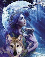 Afbeelding in Gallery-weergave laden, Diamond Painting - Vrouwen en Wolf dieren, Diamond Painting Dieren, konijnen, wolven