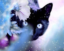 Afbeelding in Gallery-weergave laden, Diamond Painting - Kat en bloem dieren, katten, Diamond Painting Dieren
