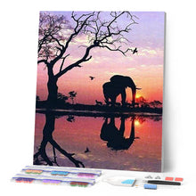 Afbeelding in Gallery-weergave laden, Diamond Painting - Olifant en zonsondergangzon dieren, Diamond Painting Dieren, olifanten