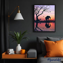 Afbeelding in Gallery-weergave laden, Diamond Painting - Olifant en zonsondergangzon dieren, Diamond Painting Dieren, olifanten