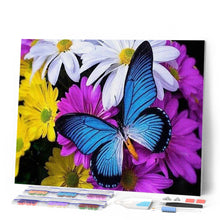 Afbeelding in Gallery-weergave laden, Diamond Painting - Blauwe vlinder en bloemen dieren, vlinders, Diamond Painting Dieren, bloemen