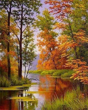 Afbeelding in Gallery-weergave laden, Diamond Painting - Meer in de herfst 40x50cm reeds ingelijst