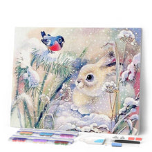 Afbeelding in Gallery-weergave laden, Diamond Painting - Wit konijn in de sneeuw dieren, Diamond Painting Dieren, konijnen, winter