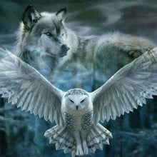 Afbeelding in Gallery-weergave laden, Diamond Painting - Grijze Wolf en Uil dieren, Diamond Painting Dieren, uilen