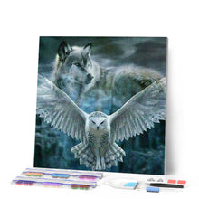 Afbeelding in Gallery-weergave laden, Diamond Painting - Grijze Wolf en Uil dieren, Diamond Painting Dieren, uilen
