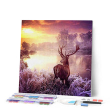 Afbeelding in Gallery-weergave laden, Diamond Painting - Herten in de buurt van het meer dieren, Diamond Painting Dieren, Diamond Painting Landschappen, landschappen