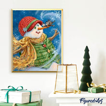 Afbeelding in Gallery-weergave laden, Diamond Painting - Sneeuwpop met groene jas Diamond Painting Landschappen, landschappen, winter