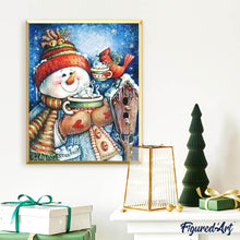 Afbeelding in Gallery-weergave laden, Diamond Painting - Sneeuwpop en warme chocolademelk Diamond Painting Landschappen, landschappen, winter