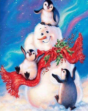 Afbeelding in Gallery-weergave laden, Diamond Painting - Sneeuwpop en pinguïns dieren, Diamond Painting Dieren, winter