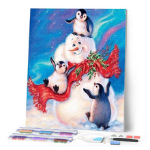 Afbeelding in Gallery-weergave laden, Diamond Painting - Sneeuwpop en pinguïns dieren, Diamond Painting Dieren, winter