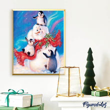 Afbeelding in Gallery-weergave laden, Diamond Painting - Sneeuwpop en pinguïns dieren, Diamond Painting Dieren, winter