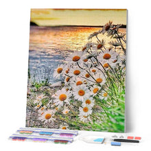 Afbeelding in Gallery-weergave laden, Diamond Painting - Madeliefjes in de buurt van het meer Diamond Painting Bloemen, bloemen
