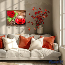 Afbeelding in Gallery-weergave laden, Diamond Painting - Koffie en rozen boeket Diamond Painting Bloemen, Diamond Painting Keuken, bloemen, keuken