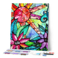 Afbeelding in Gallery-weergave laden, Diamond Painting - Bloemen en zon gebrandschilderd glas Diamond Painting Bloemen, bloemen