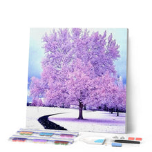 Afbeelding in Gallery-weergave laden, Diamond Painting - Roze boom in de sneeuw Diamond Painting Landschappen, landschappen, bomen, winter