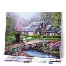 Afbeelding in Gallery-weergave laden, Diamond Painting - Koets op de brug Diamond Painting Landschappen, landschappen