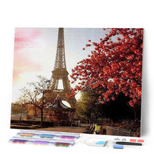 Afbeelding in Gallery-weergave laden, Diamond Painting - Eiffeltoren en rode bloemen steden, Diamond Painting Steden, bomen