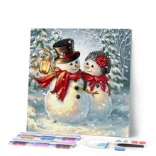 Afbeelding in Gallery-weergave laden, Diamond Painting - Sneeuwmannen paar Diamond Painting Landschappen, landschappen, winter