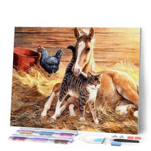 Afbeelding in Gallery-weergave laden, Diamond Painting - Veulen en kat dieren, Diamond Painting Dieren