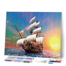 Afbeelding in Gallery-weergave laden, Diamond Painting - Zeilboot bij Daybreak Diamond Painting Schepen, schepen