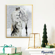 Afbeelding in Gallery-weergave laden, Diamond Painting - Paard en wolf in de sneeuw dieren, Diamond Painting Dieren, paarden, konijnen, winter, wolven