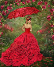 Afbeelding in Gallery-weergave laden, Diamond Painting - Vrouw in rode jurk Diamond Painting Romantiek, romantiek