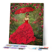 Afbeelding in Gallery-weergave laden, Diamond Painting - Vrouw in rode jurk Diamond Painting Romantiek, romantiek