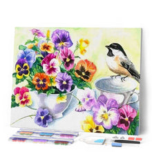 Afbeelding in Gallery-weergave laden, Diamond Painting - Vogeltje en kopje bloemen dieren, vogels, Diamond Painting Dieren, Diamond Painting Bloemen, bloemen