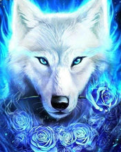 Afbeelding in Gallery-weergave laden, Diamond Painting - Wolf en blauwe rozen dieren, Diamond Painting Dieren