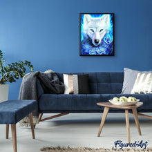 Afbeelding in Gallery-weergave laden, Diamond Painting - Wolf en blauwe rozen dieren, Diamond Painting Dieren