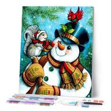 Afbeelding in Gallery-weergave laden, Diamond Painting - Sneeuwmannen en kleine vrienden dieren, Diamond Painting Dieren, winter