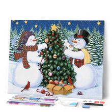 Afbeelding in Gallery-weergave laden, Diamond Painting - Sneeuwmannen en kerstboom dieren, Kerstmis, Diamond Painting Dieren, winter