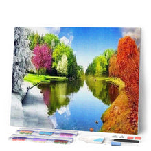 Afbeelding in Gallery-weergave laden, Diamond Painting - Reflectiemeer in de zomer Diamond Painting Landschappen, landschappen