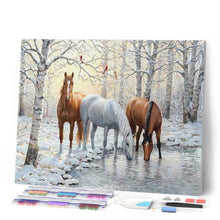Afbeelding in Gallery-weergave laden, Diamond Painting - Drie paarden in het besneeuwde bos dieren, Diamond Painting Dieren, paarden