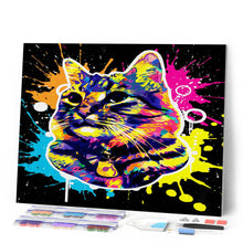 Afbeelding in Gallery-weergave laden, Diamond Painting - Kat Splash Pop Art 40x50cm reeds ingelijst
