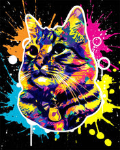 Afbeelding in Gallery-weergave laden, Diamond Painting - Kat Splash Pop Art 40x50cm reeds ingelijst